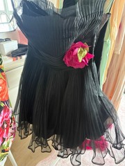 vintage black organza betsey johnson dress pink flower y2k 90s