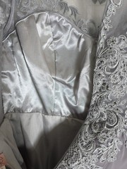 Elizabeth K GLS Womens Dress Formal Long Maxi Gown Gray Sz M Chiffon Beaded