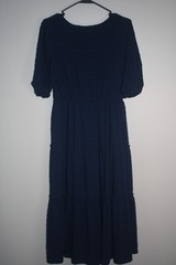 New Womens Ophelia Roe Dress Medium Blue Short Sleeve Faux Wrap Tiered Maxi
