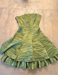 Cache Size 4 Green Solid Halter Sleeveless Mini Dress Ruffle Hem Lined