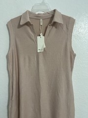 Evaless Women Beige Sleeveess Midi Dress With Pockets Size 2X #94 NWT