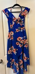 iZ Byer Royal Blue Floral HiLow Sundress – Shoulder Cap Strap Sleeve – EUC Sz S