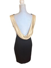 Vintage Ann Taylor Size 4 Black Gold Draped Sheath Dress 90s Y2K Cocktail