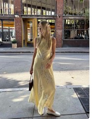 Women Doen Silk Floral A-line Tank Midi Dress