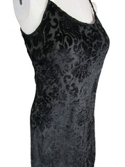 Vintage 90s Y2K Black Velvet Beaded Ruffle Midi Dress Gothic Fairycore Sz 10