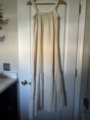 Billabong Beige Maxi Dress XS Square Neck Sleeveless 100% Cotton Lace Trim