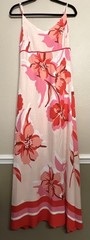 White Closet Elements Large Floral Maxi Dress Pink Coral Tropical Linen/rayon