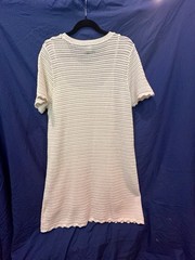 GAP White Dress XL Solid Knit Round Neck Short Sleeve Scalloped Hem