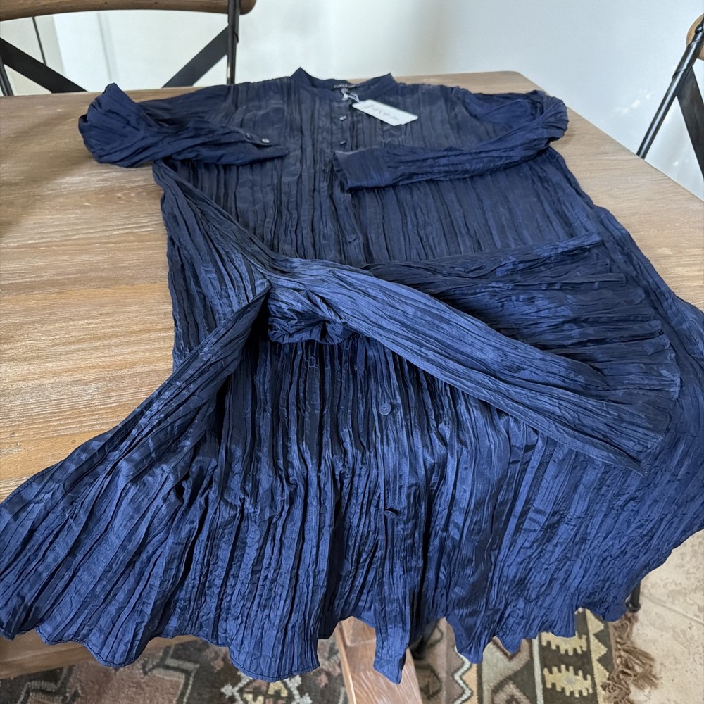 NWT EILEEN FISHER Crushed Silk Band Collar C/L Shirt Dress Size XL MSRP$298