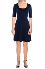🏖️SUMMER SALE⛱️1X💜24seven Comfort Apparel Women Scoopneck Elbow Sleeve Dress