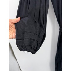 And Andrea Boho Tassel Midi Dress Womens XXS-S Black Embroidered Balloon Sleeve