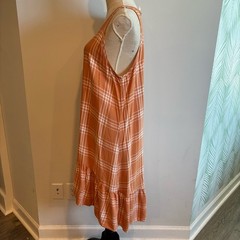 A.N.A. Orange Plaid High-Low Hem Dress Large Preppy Beach Flowy Lightweight