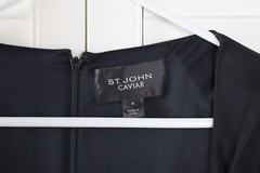 ST. JOHN CAVIAR COLLECTION $1295 Solid Black Silk Lined Sheath Dress Size 8