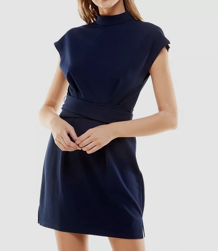 B Darlin Women&rsquo;s Junior&rsquo;s Blue Mock-Neck Cap Sleeve Fit & Flare Dress Size 13/14