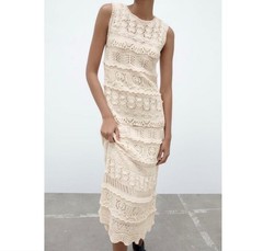 New with tags ZARA textured elegant off white knit dress size S