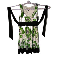 Roulette Green Black and White Empire Waist Dress Size Small