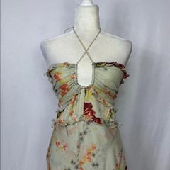 ASOS Women&rsquo;s Halter Ruffle Floral Maxi Dress Size 12 Cream NWOT