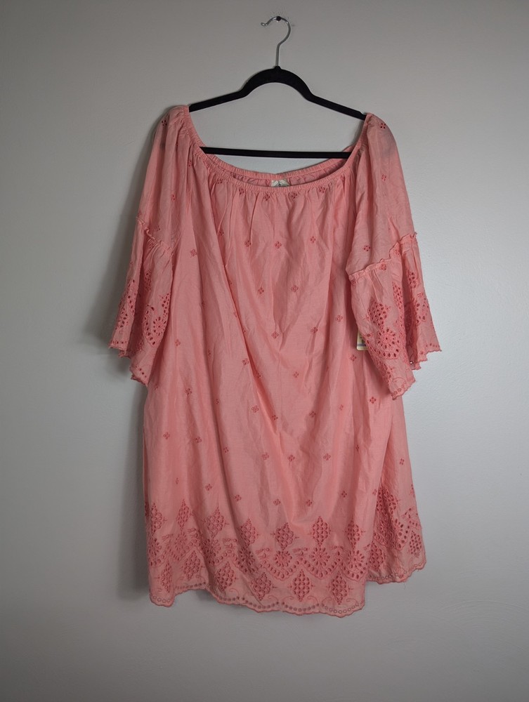 NWT St. John&rsquo;s Bay Light Coral Eyelet Embroidered Dress Size XXL