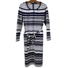 Bleeker Street Vintage 70s Dress Size Medium Office Dress Tie Blue White Stripe