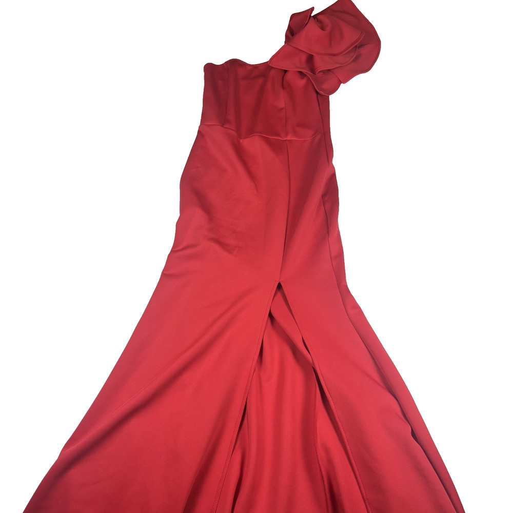 WOMEN&rsquo;S ONE SHOULDER MAXI DRESS RED RUFFLE FORMAL GOWN SIZE MEDIUM