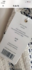 Tory Burch White/Blue Striped Tweed Sleeveless V-Neck Lined A-Line Dress 12