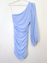 NWT Medium Large US 8 🦋 HELLO MOLLY Baby Blue Sexy Women’s Mini Dress Ruched