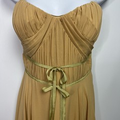 Nicole Miller 100% Silk Goddess Dress Size 8 Daffodil Ruched Strapless Midi