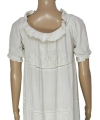 Figue Embroidered Smocked Ruffle Drawstring Off Shoulder Lace Ivory Dress New XS