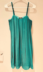 ONLY XS Green Solid Pleated Mini Dress Spaghetti Strap Adjustable Straps