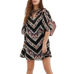 New ASOS Floral Stripe Print Puff Sleeve Sheer Mini Dress Black Multi Size 8