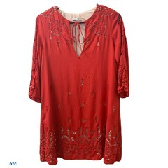 Alice & Olivia Morgana Red Embroidered Eyelet Shift Dress Size XS