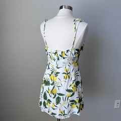 Pull&Bear Lemon Print Sweetheart Mini Dress White Yellow Green XL 9390/316/250