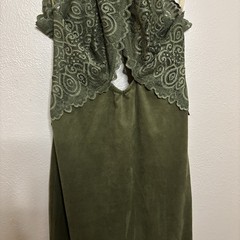 Cherry Mellow USA Olive Green Lace High Neck Bodycon Midi Dress Womens Large