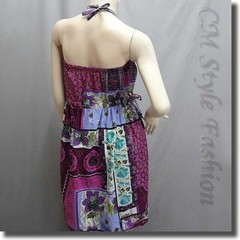 Halter Ethnic Batik Print Bohemian Tunic Dress / Skirt Purple S