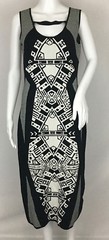 Cluny Black Ivory Geometric Design Sleeveless Midi Sweater Dress Size S Fit M?