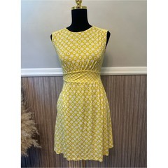 Boden Yellow White Floral Print Fit & Flare Dress Pockets Size US 2P