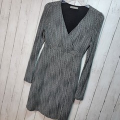 Athleta Black White Micro Dot Wrap It Up Faux Wrap Dress Women Size XS Comfort