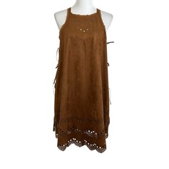 Muche et Muchette Jagger Faux Suede Tank Dress One Size Brown Side Tie Closure