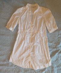 OJAY White Solid Button Front Shirt Dress V-Neck 3/4 Sleeve Knee Length size 10