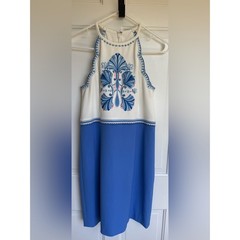 Lilly Pulitzer Blue White Embroidered Scallop Trim Shift Dress