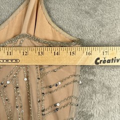 Adrianna Papell Evening Dress Womens 10 Blush Sequin Beaded Sleeveless V-Neck