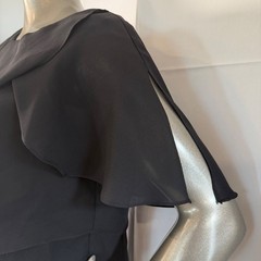 Patra Black Chiffon Layered Ruffle Shift Dress Capelet 10 Elegant Cocktail Party
