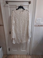 SEA NEW YORK SMALL WHITE LAKSHMI EMBROIDERY LONG SLEEVE TUNIC DRESS