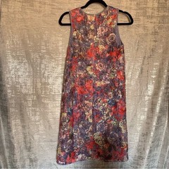 Halogen size Small Floral Lace on blue white pinstripe sleeveless dress
