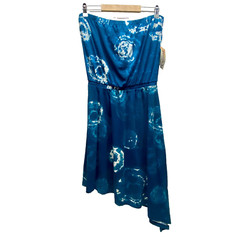 Mudd Asyemetrical Hem Dress Juniors Medium Blue Tie Dye Strapless Halter NWT