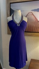 Spense Purple Solid Halter Beaded Neck Sleeveless A-Line Knee Dress Sz 10