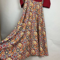 Patterned Dress Reddish Top Pattern Skirt 3/4 Sleeves NO BELT Size Small Floral