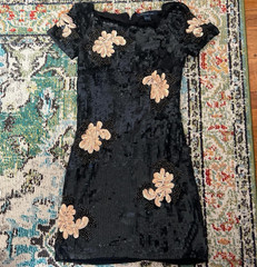 French connection Black/Pink Floral Sequin Beaded Dress Scoop