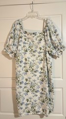 Women’s Crown & Ivy Blue White Floral Shift Dress Knee Length Puff Sleeves Large