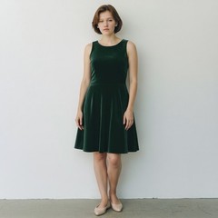 CeCe Velvet Sleeveless Ruffle Trim Shift Dress Size L Deep Spruce Green Flirty
